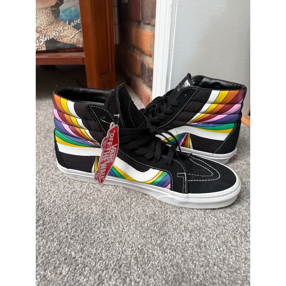 Vans Sk8-Hi Rainbow Wave Black Suede High Top Skate Shoes Mens 11 Womens 12.5